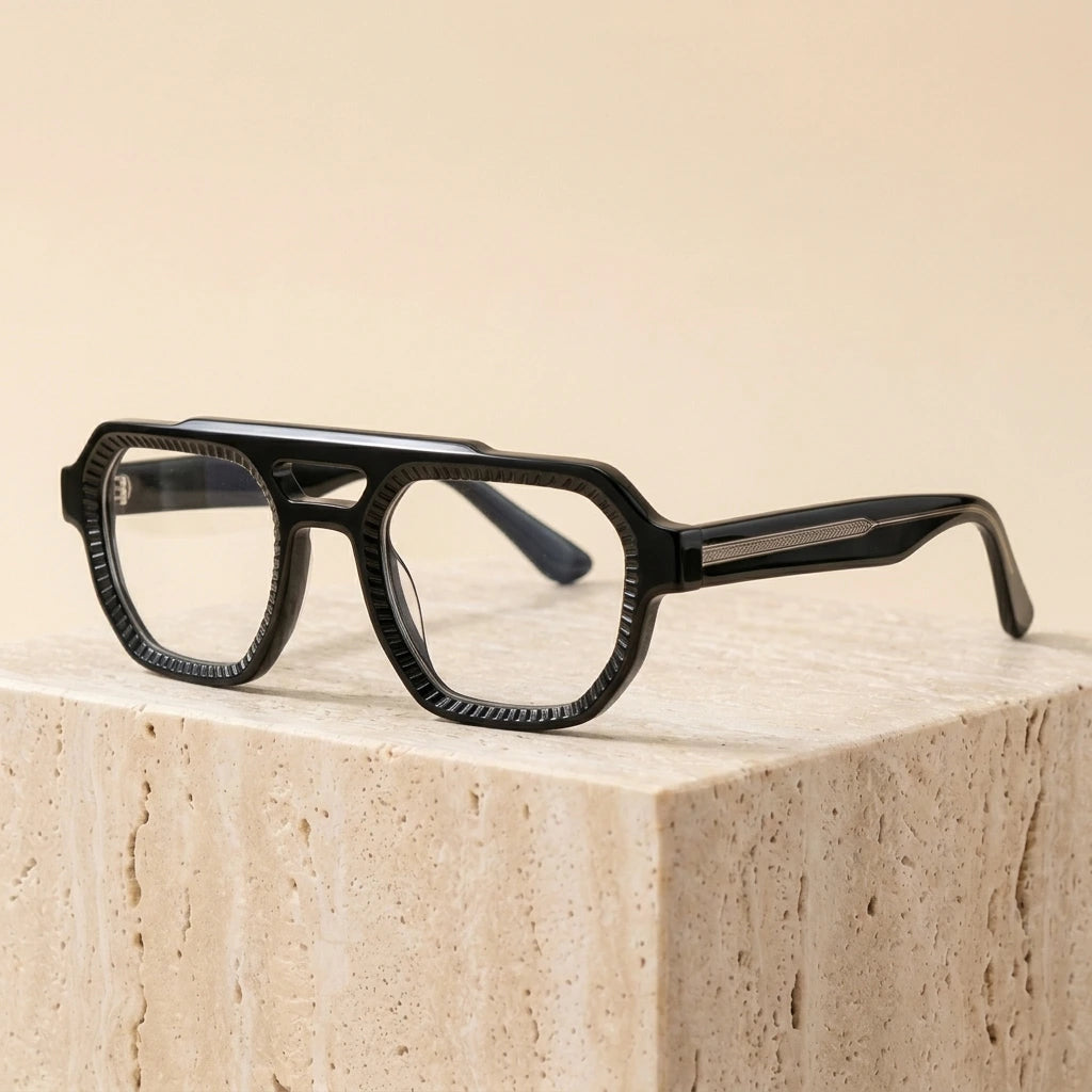 Nobler H068 Unisex Flat-Top Double-Bridge Acetate Eyeglasses - C1