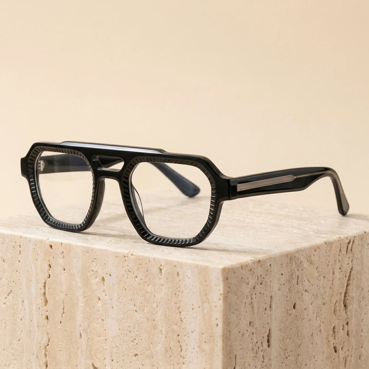 Nobler H068 Unisex Flat-Top Double-Bridge Acetate Eyeglasses - C1