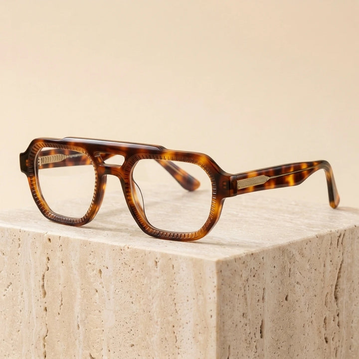 Nobler H068 Unisex Flat-Top Double-Bridge Acetate Eyeglasses - C2