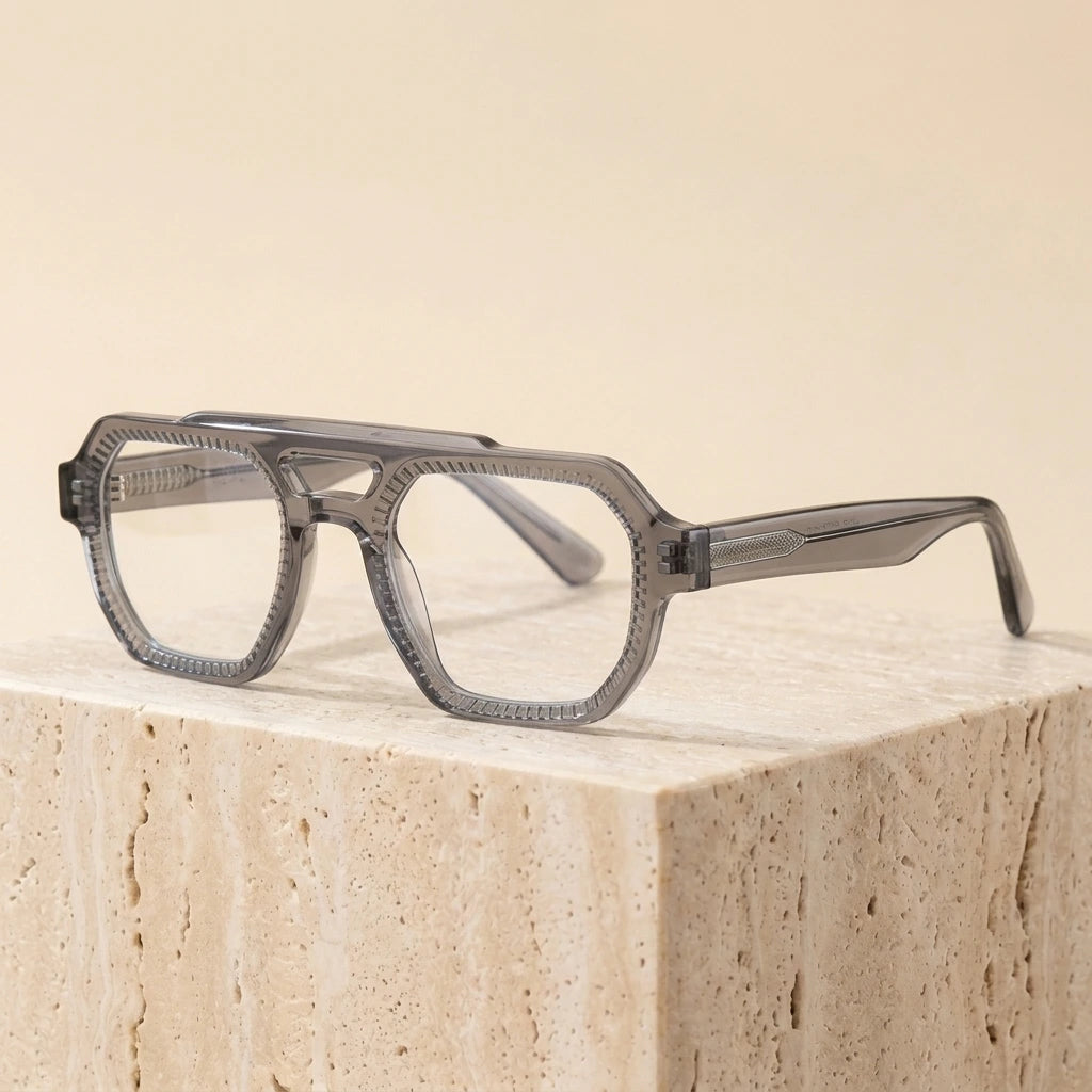 Nobler H068 Unisex Flat-Top Double-Bridge Acetate Eyeglasses - C3