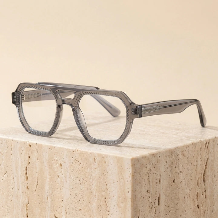 Nobler H068 Unisex Flat-Top Double-Bridge Acetate Eyeglasses - C3