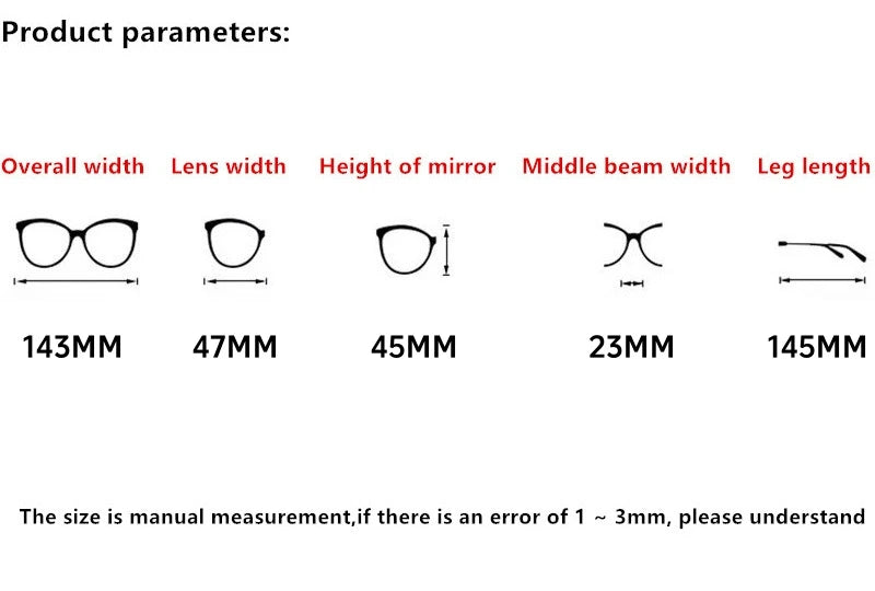 Nobler Unisex Full Rim Oval Acetate Titanium Eyeglasses 98009 - Size Chart