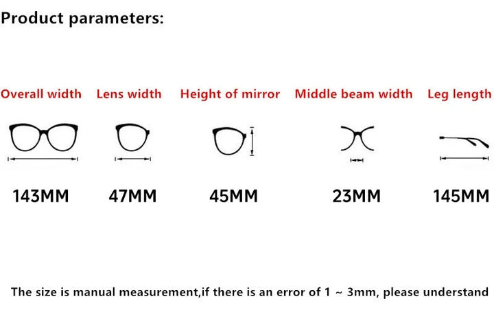 Nobler Unisex Full Rim Oval Acetate Titanium Eyeglasses 98009 - Size Chart