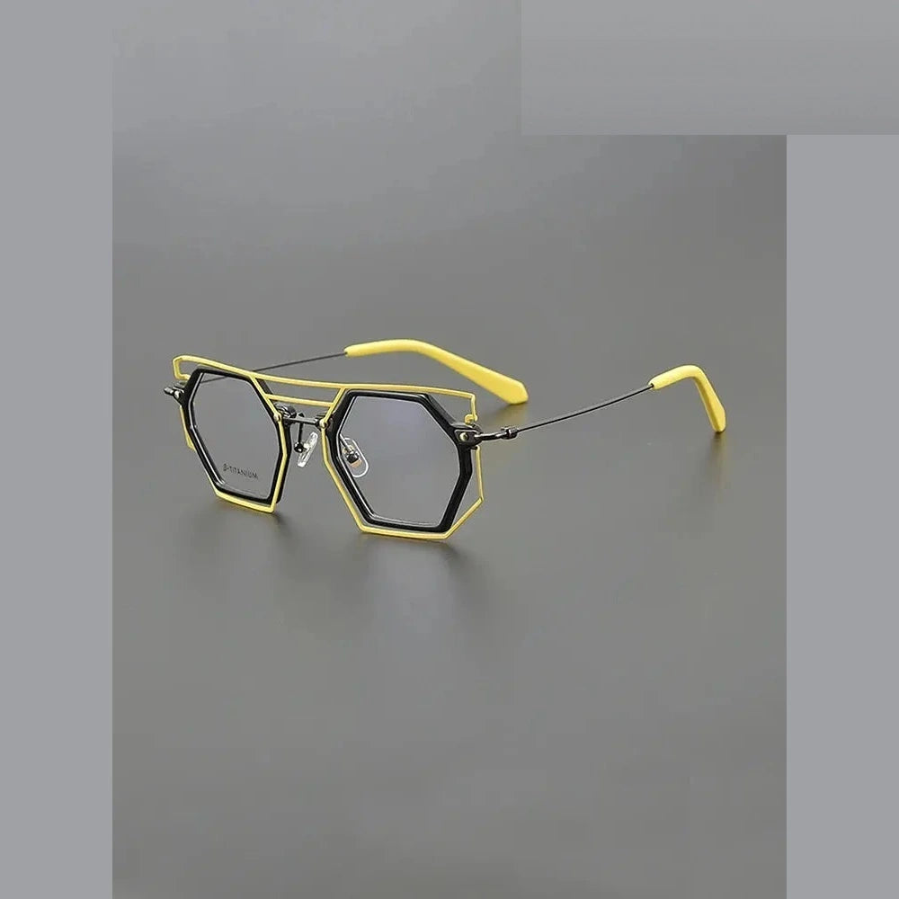 Nobler Unisex Full Rim Polygon Double Bridge Titanium Acetate Eyeglasses H309 - C1