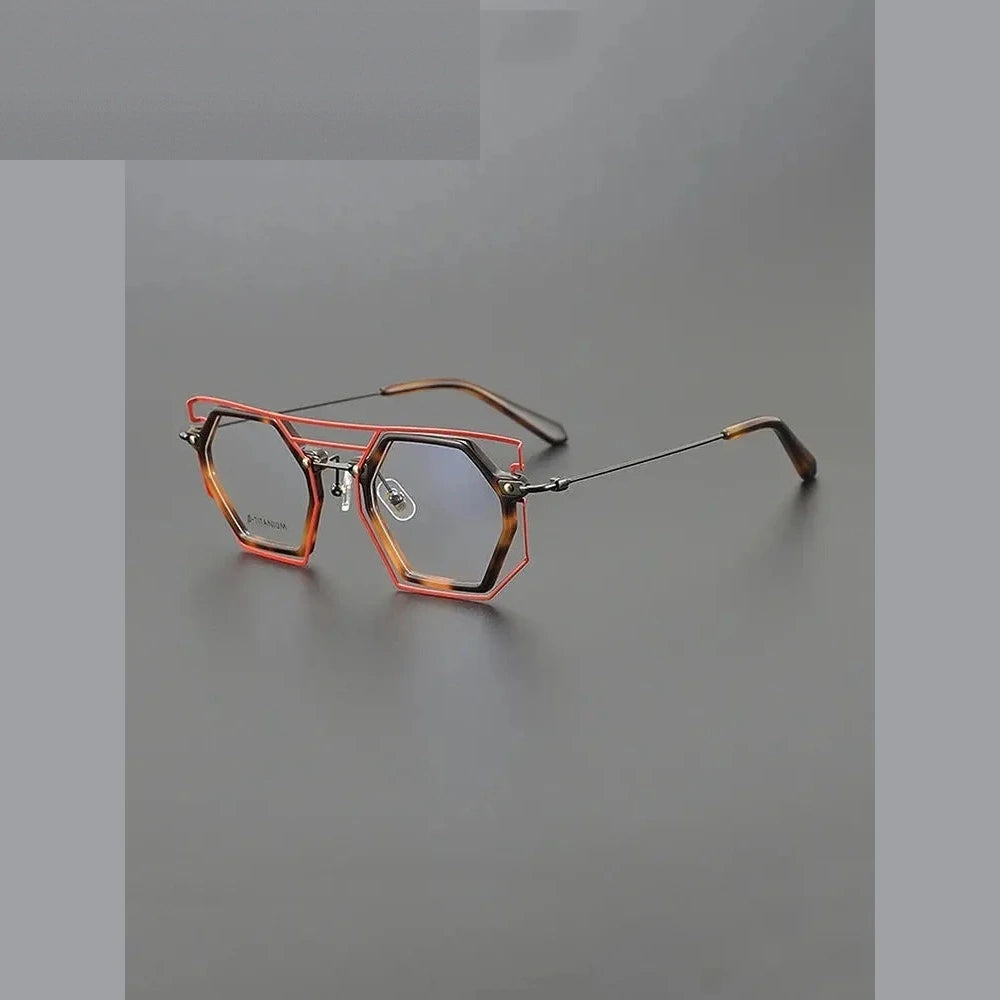 Nobler Unisex Full Rim Polygon Double Bridge Titanium Acetate Eyeglasses H309 - C2