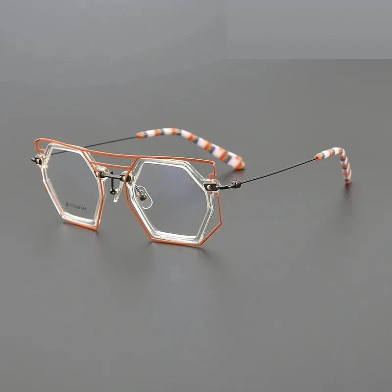 Nobler Unisex Full Rim Polygon Double Bridge Titanium Acetate Eyeglasses H309 - C3