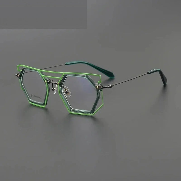 Nobler Unisex Full Rim Polygon Double Bridge Titanium Acetate Eyeglasses H309 - C4