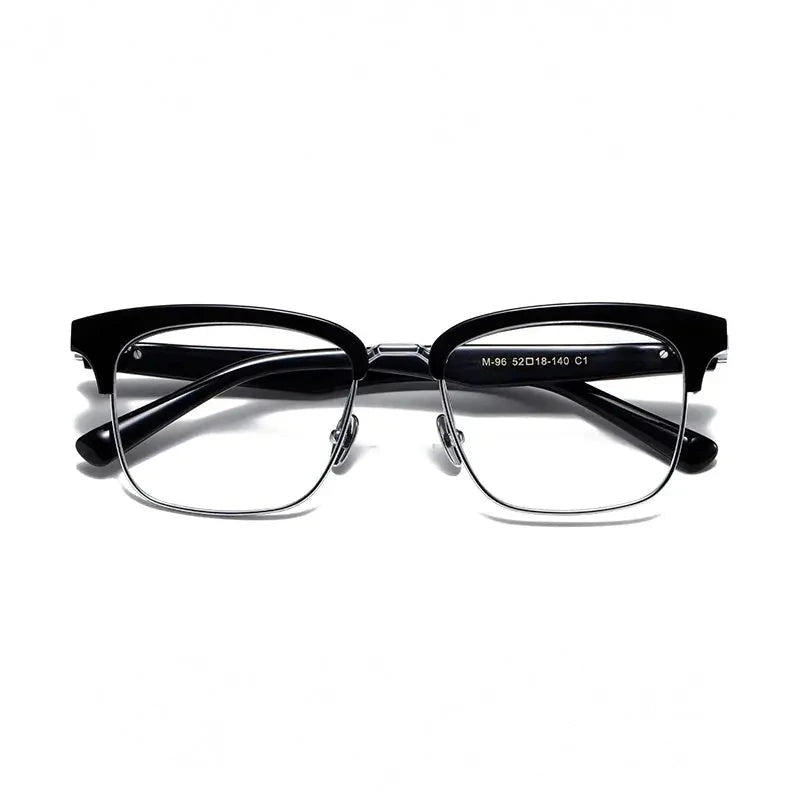 Nobler Unisex Semi Rim Large Square Titanium Acetate Eyeglasses M96 - C1