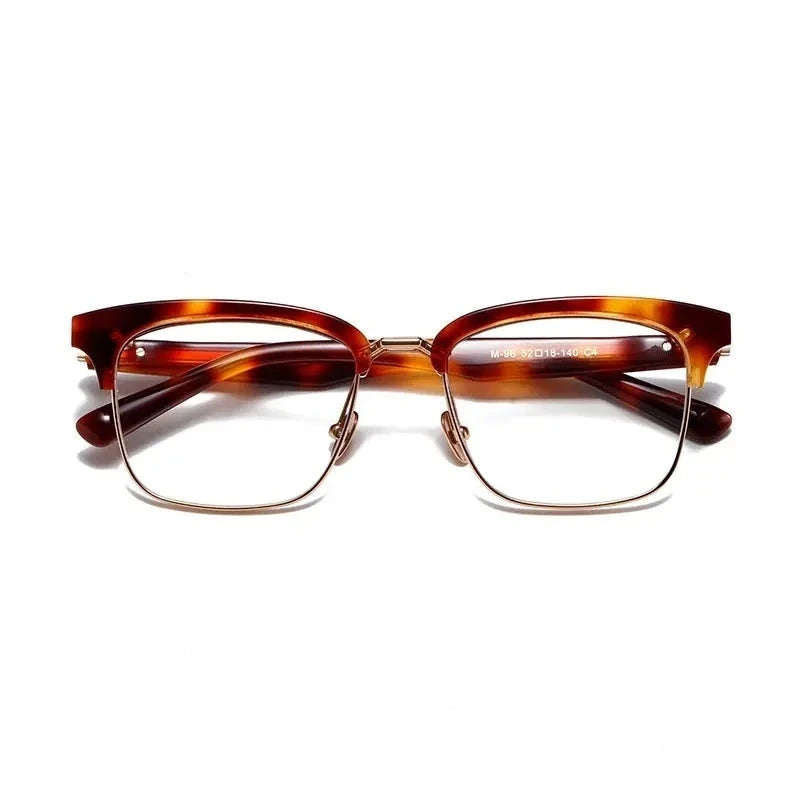 Nobler Unisex Semi Rim Large Square Titanium Acetate Eyeglasses M96 - C4