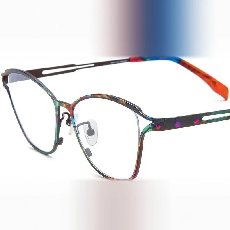Nobler Women's Full Rim Brow Line Cat Eye Titanium Eyeglasses 185922 - C6