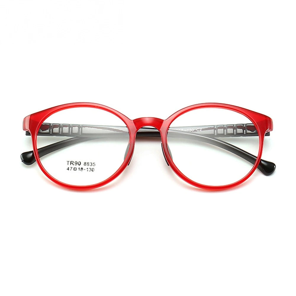 Oveliness Children's Unisex Full Rim Round Tr90 Titanium Eyeglasses 8835 - red