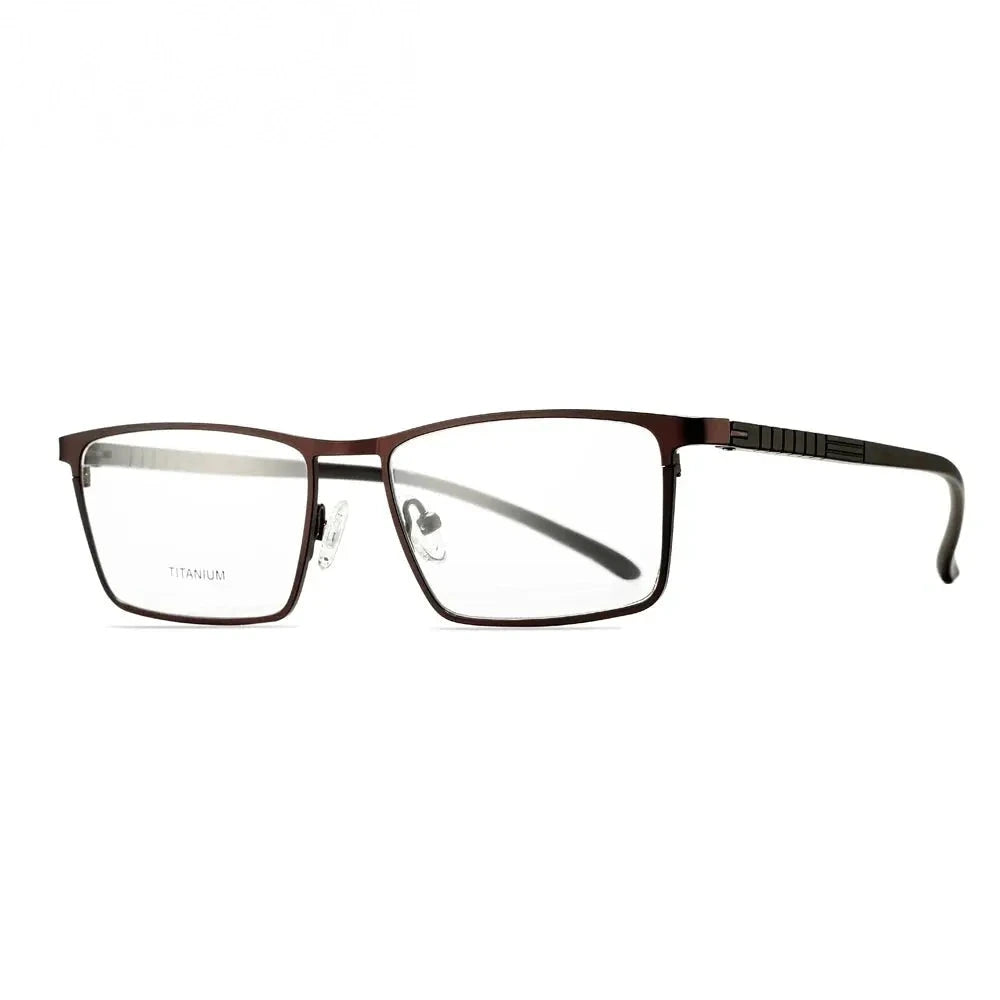 Oveliness Men's Full Rim Square Titanium Alloy Eyeglasses 89865 - coffee