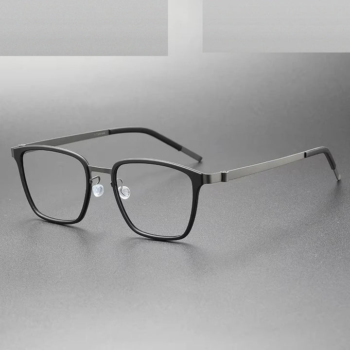 Oveliness Unisex Full Rim Big Square Acetate Titanium Eyeglasses 599749 - black gun