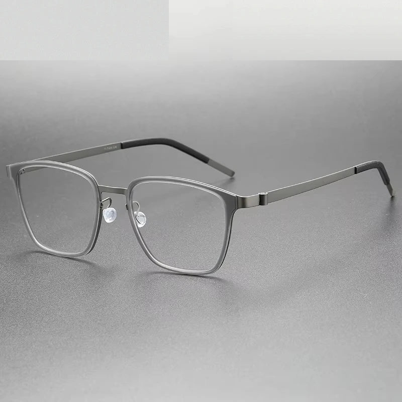 Oveliness Unisex Full Rim Big Square Acetate Titanium Eyeglasses 599749 - grey gun