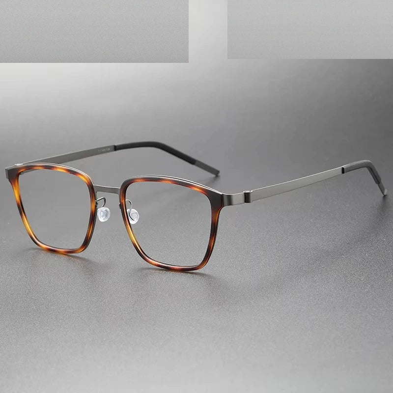 Oveliness Unisex Full Rim Big Square Acetate Titanium Eyeglasses 599749 - tortoise gun