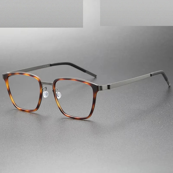 Oveliness Unisex Full Rim Big Square Acetate Titanium Eyeglasses 599749 - tortoise gun