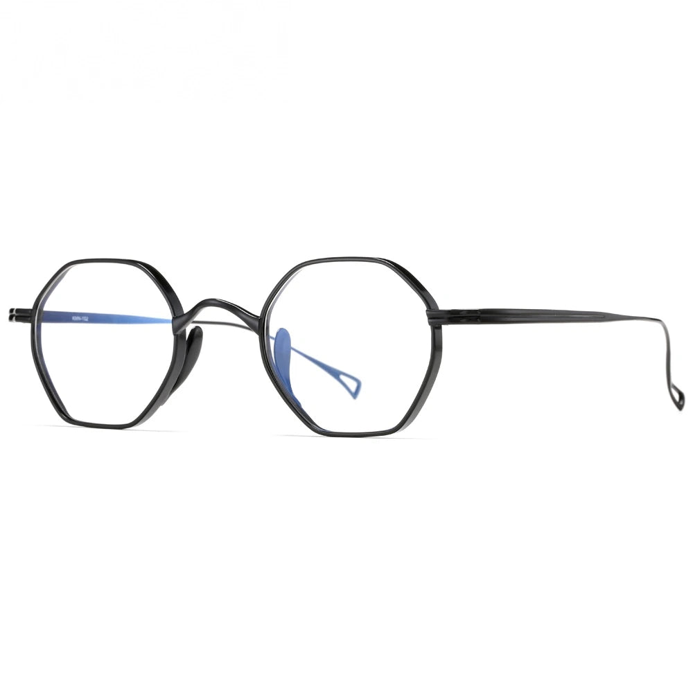 Oveliness Unisex Full Rim Irregular Round Titanium Eyeglasses Ol1y52 - Black / China