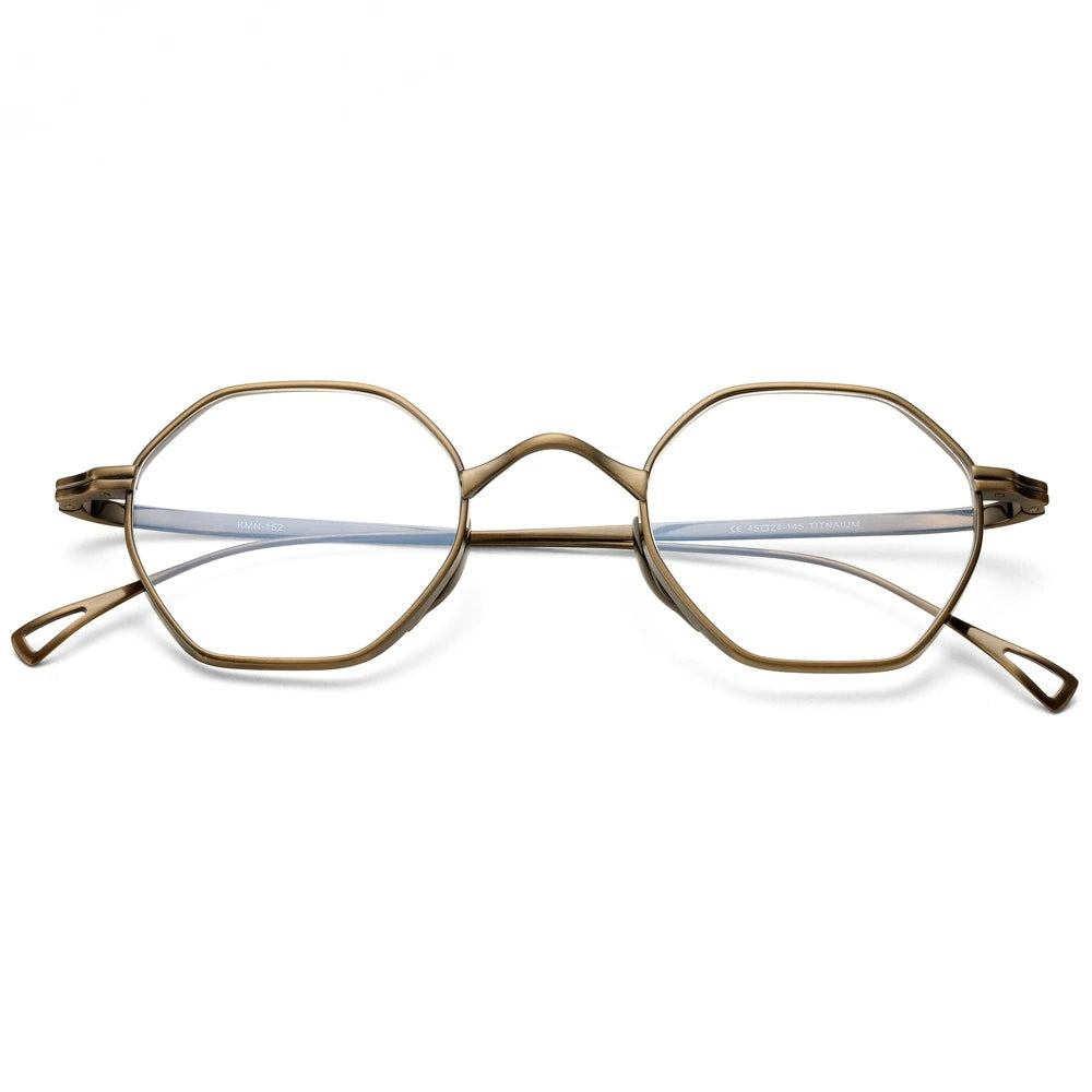 Oveliness Unisex Full Rim Irregular Round Titanium Eyeglasses Ol1y52 - Bronze / China