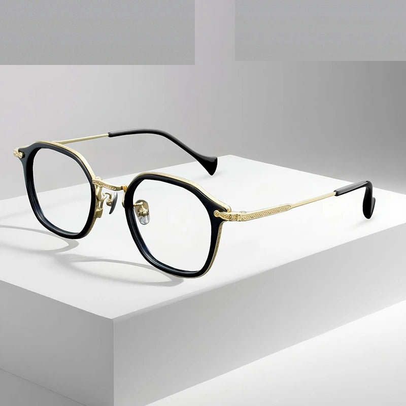 Oveliness Unisex Full Rim Oval Acetate Titanium Eyeglasses 926010 - black gold