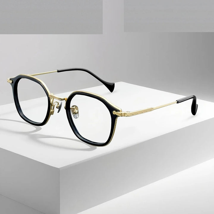Oveliness Unisex Full Rim Oval Acetate Titanium Eyeglasses 926010 - black gold