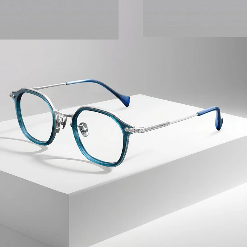 Oveliness Unisex Full Rim Oval Acetate Titanium Eyeglasses 926010 - blue silver