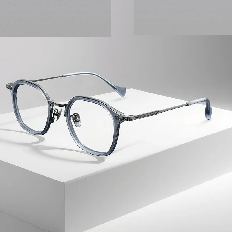 Oveliness Unisex Full Rim Oval Acetate Titanium Eyeglasses 926010 - grey gun