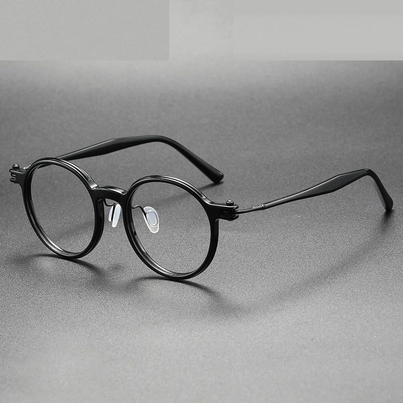 Oveliness Unisex Full Rim Round Acetate Titanium Eyeglasses 5886 - black
