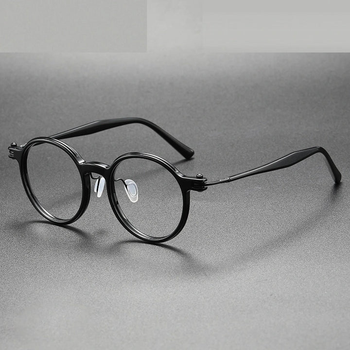 Oveliness Unisex Full Rim Round Acetate Titanium Eyeglasses 5886 - black
