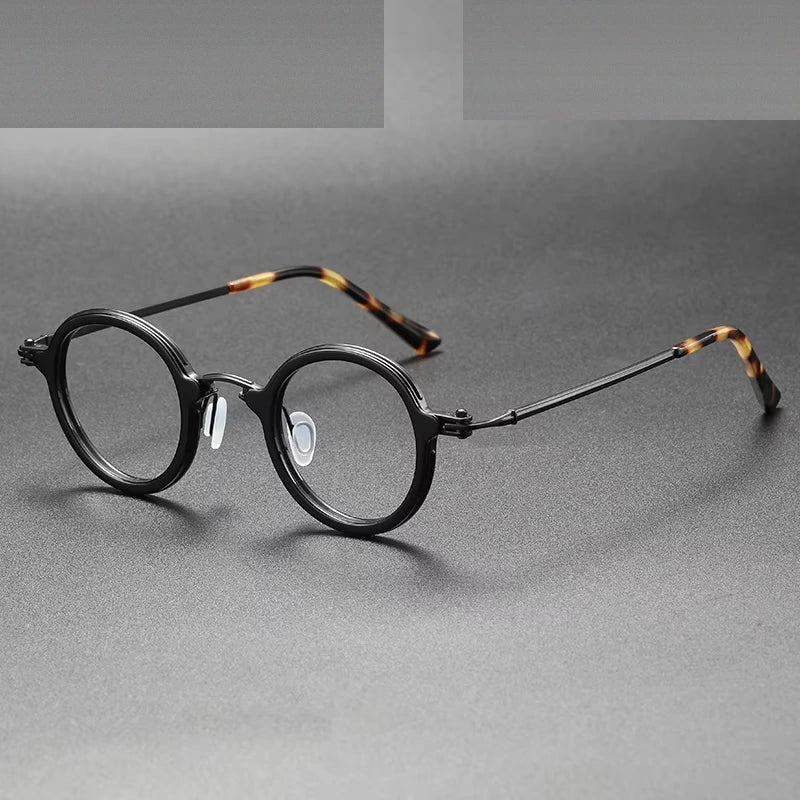 Oveliness Unisex Full Rim Round Acetate Titanium Eyeglasses 75899 - black