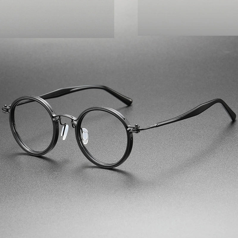 Oveliness Unisex Full Rim Round Acetate Titanium Eyeglasses 5862 - black