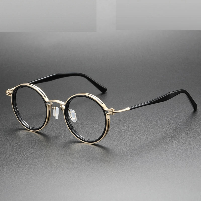 Oveliness Unisex Full Rim Round Acetate Titanium Eyeglasses 5862 - black gold