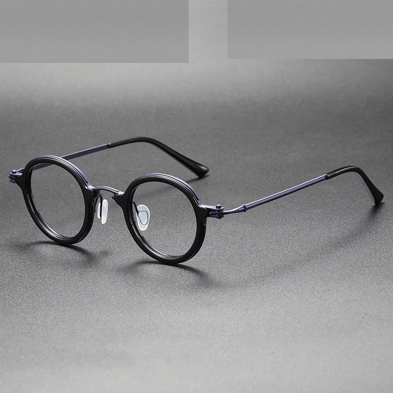 Oveliness Unisex Full Rim Round Acetate Titanium Eyeglasses 75899 - black purple