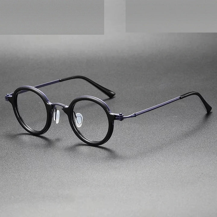 Oveliness Unisex Full Rim Round Acetate Titanium Eyeglasses 75899 - black purple