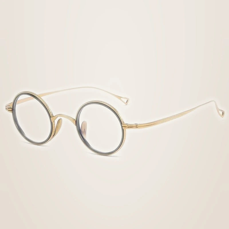 Oveliness Unisex Full Rim Round Acetate Titanium Eyeglasses 123 - gold gun
