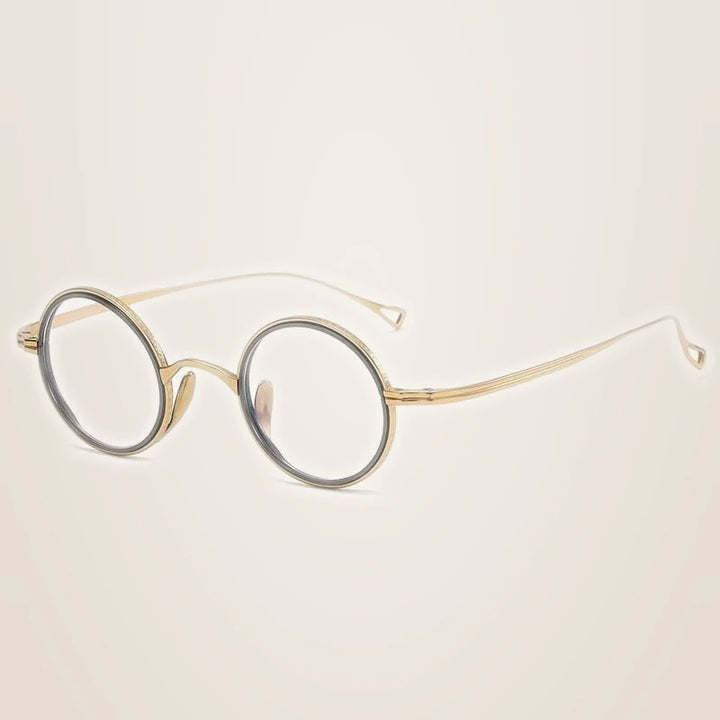 Oveliness Unisex Full Rim Round Acetate Titanium Eyeglasses 123 - gold gun
