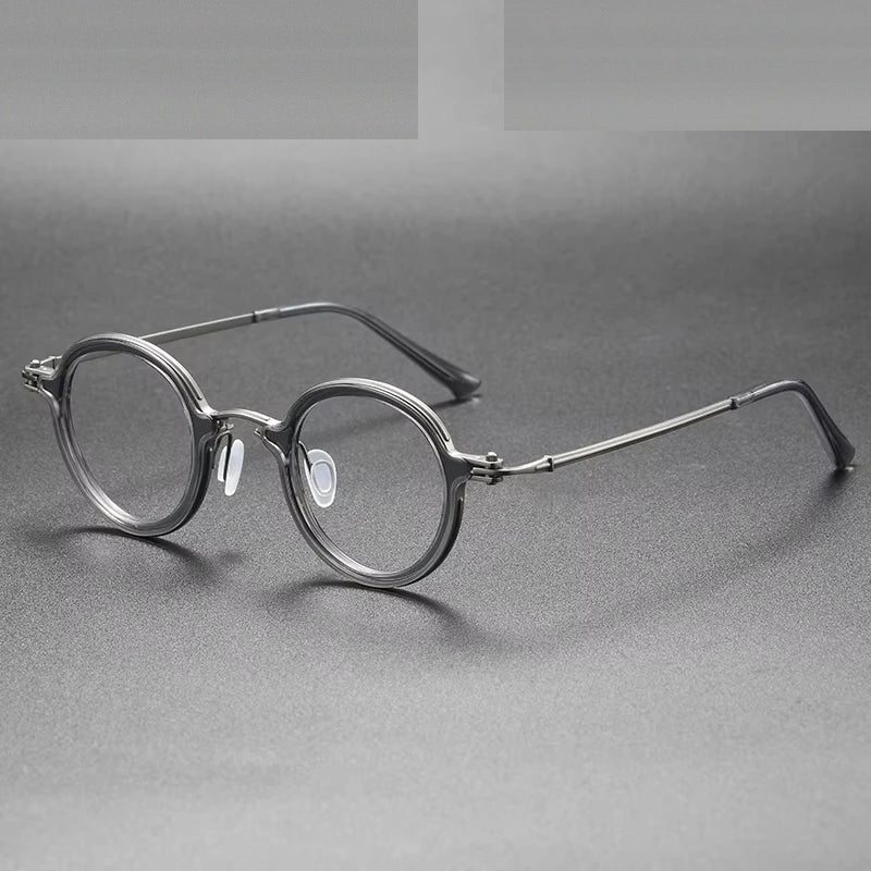 Oveliness Unisex Full Rim Round Acetate Titanium Eyeglasses 75899 - grey gun