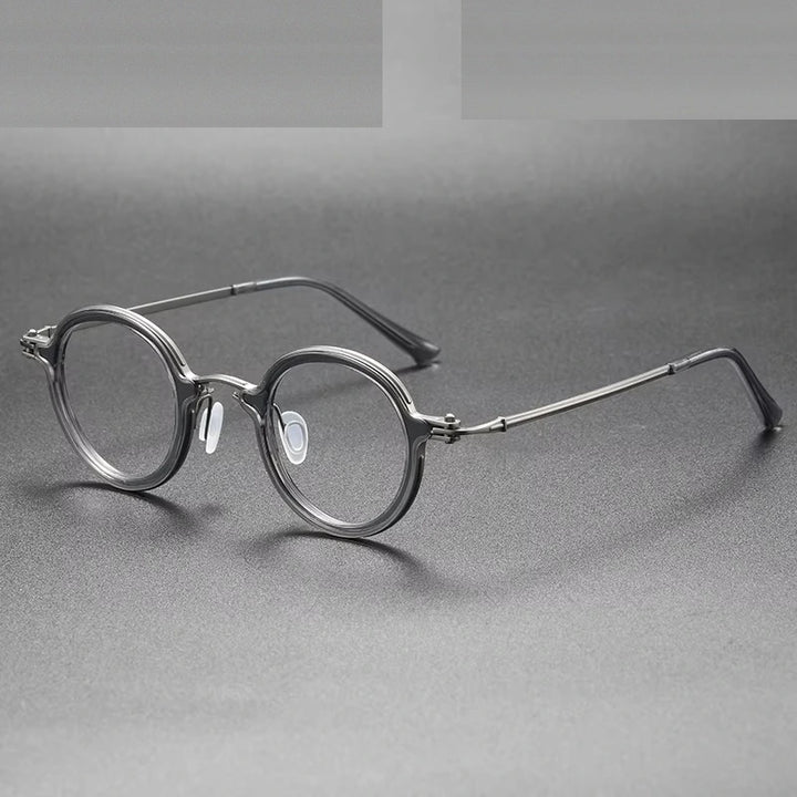 Oveliness Unisex Full Rim Round Acetate Titanium Eyeglasses 75899 - grey gun
