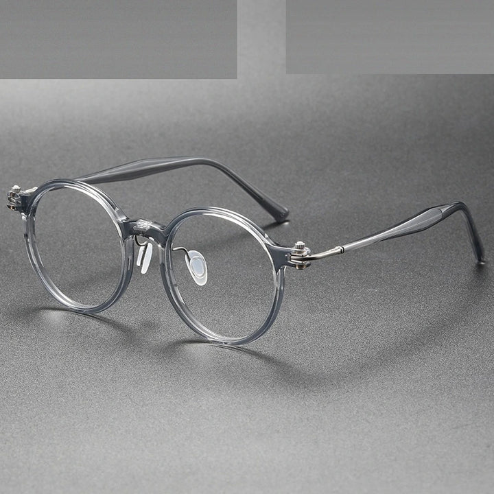 Oveliness Unisex Full Rim Round Acetate Titanium Eyeglasses 5886 - grey gun