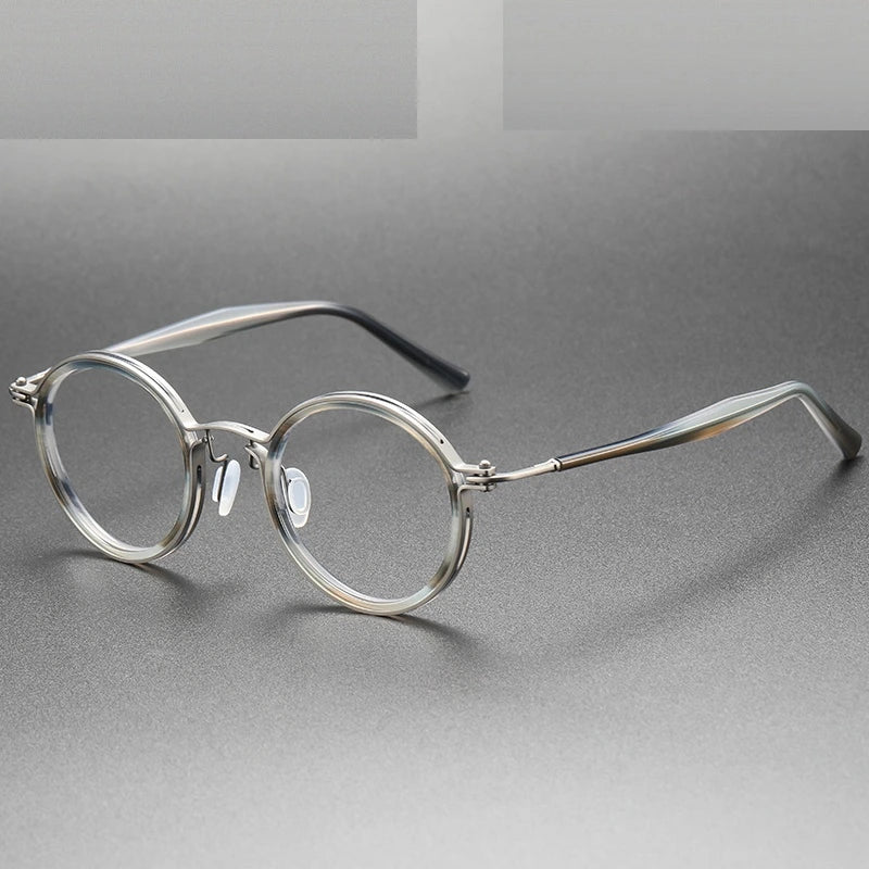 Oveliness Unisex Full Rim Round Acetate Titanium Eyeglasses 5862 - grey tortoise gun