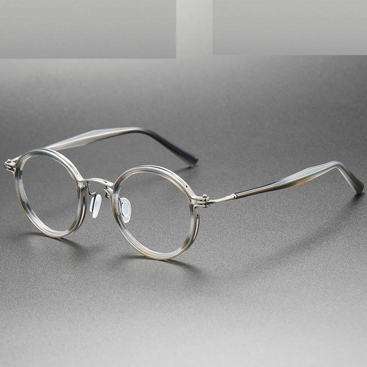 Oveliness Unisex Full Rim Round Acetate Titanium Eyeglasses 5862 - grey tortoise gun