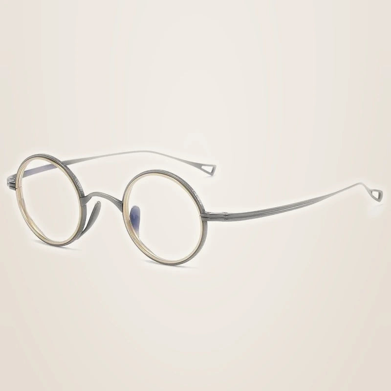 Oveliness Unisex Full Rim Round Acetate Titanium Eyeglasses 123 - gun gold