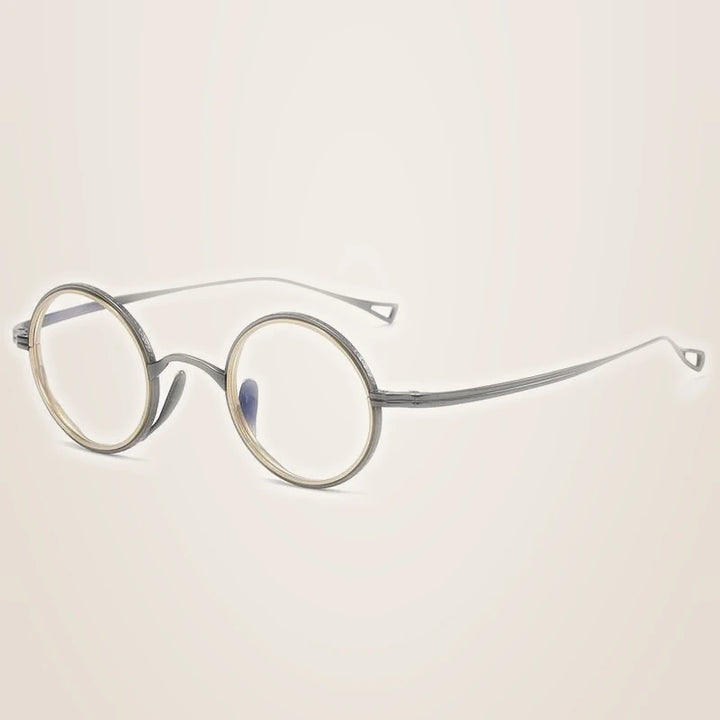 Oveliness Unisex Full Rim Round Acetate Titanium Eyeglasses 123 - gun gold