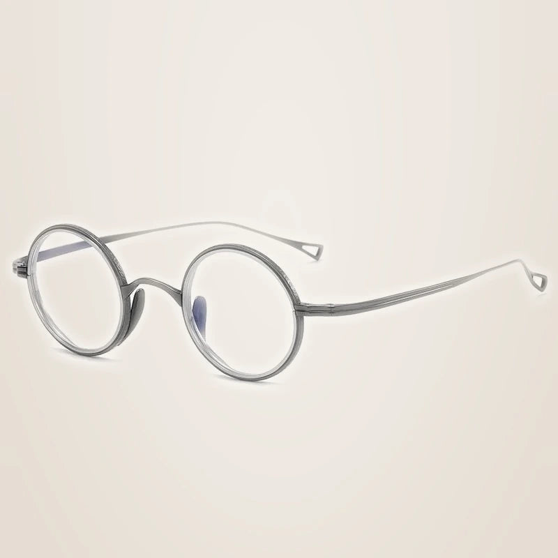Oveliness Unisex Full Rim Round Acetate Titanium Eyeglasses 123 - gun silver