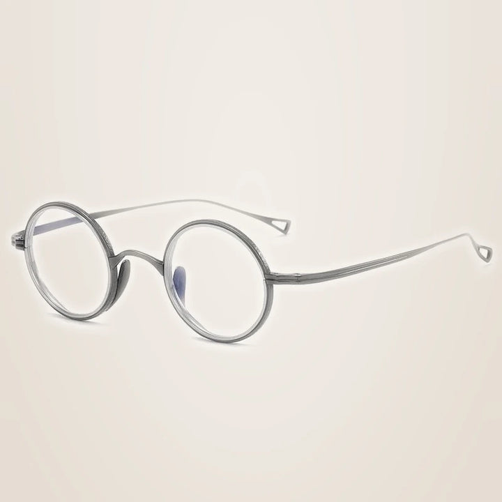 Oveliness Unisex Full Rim Round Acetate Titanium Eyeglasses 123 - gun silver