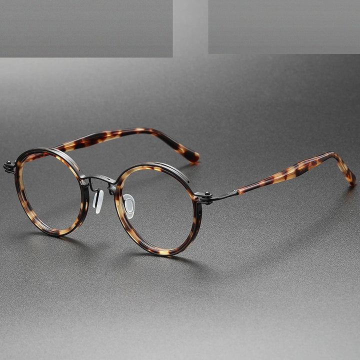 Oveliness Unisex Full Rim Round Acetate Titanium Eyeglasses 5862 - light tortoise black