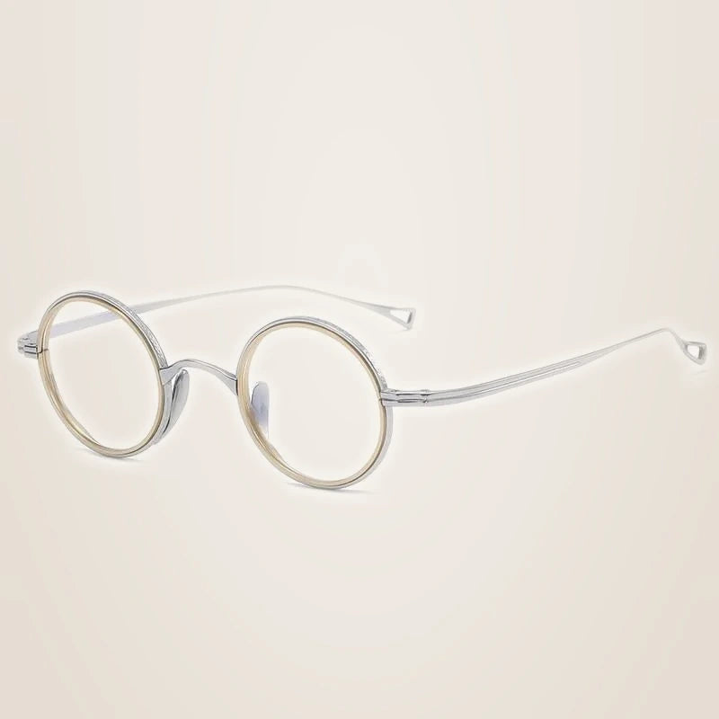 Oveliness Unisex Full Rim Round Acetate Titanium Eyeglasses 123 - silver gold