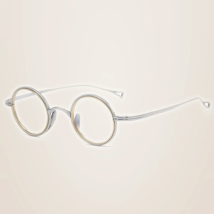 Oveliness Unisex Full Rim Round Acetate Titanium Eyeglasses 123 - silver gold