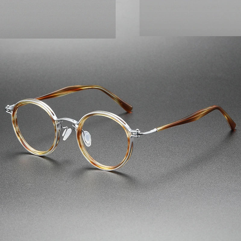 Oveliness Unisex Full Rim Round Acetate Titanium Eyeglasses 5862 - tea tortoise silver