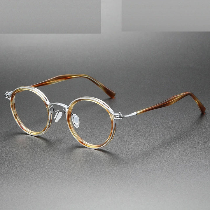 Oveliness Unisex Full Rim Round Acetate Titanium Eyeglasses 5862 - tea tortoise silver