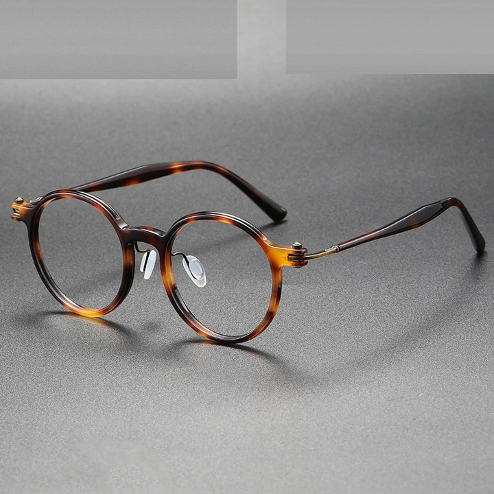 Oveliness Unisex Full Rim Round Acetate Titanium Eyeglasses 5886 - tortoise